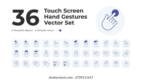 Minimalist Outline Hand Gestures Touch Screen Interaction Simple Line Icon Set