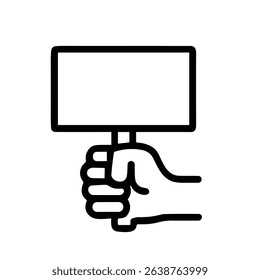 Minimalist Outline Hand Holding Blank Sign Board Shape Icon Design