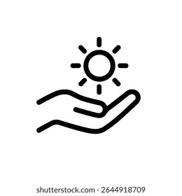 Minimalist Outline Hand Holding Sun Symbol Graphic Element Icon