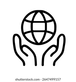 Minimalist Outline Hands Holding Globe Earth World Graphic Icon