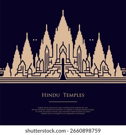 minimalistischer Umriss eines Hindu-Tempelkomplexes,