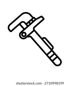 Minimalist outline icon of an adjustable pipe wrench, perfect for plumbing, construction, and repair service designs.
