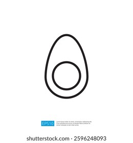 Minimalist Outline Icon of Avocado Fruit with a Circular Pit in a Simple Graphic Design for Healthy Food Representation