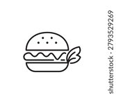 Minimalist outline icon of a classic cheeseburger with lettuce, hamburger