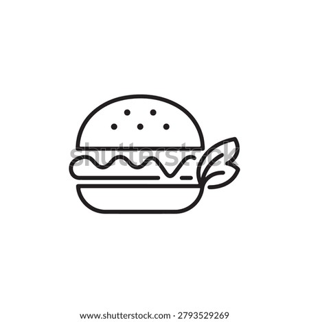 Minimalist outline icon of a classic cheeseburger with lettuce, hamburger