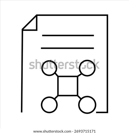 A minimalist outline icon of a document with horizontal lines and a mind map diagram on a white background.