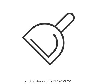 Minimalist outline icon of a dustpan, symbolizing cleanliness and organization. Suitable for cleaning services, DIY projects, household chores, and general hygiene themes. Vector graphic.