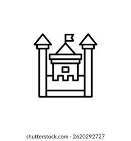 Minimalist outline icon of a fairy tale castle with a waving flag