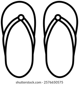 Minimalist outline icon of flip flops, showcasing a simple and modern design. Ideal for summer, beach, vacation, and casual footwear themed projects or illustrations.