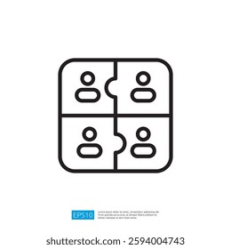 Minimalist Outline Icon of Four Connected Dots in Square Formation and Compositional Elements and Creative Shapes