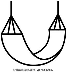 Minimalist outline icon of a hammock, featuring clean lines and a modern design. Ideal for relaxation, travel, summer, outdoor, vacation, or leisure themed projects and illustrations.