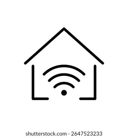 A minimalist outline icon of a house with a Wi-Fi signal, symbolizing smart home technology and connected living.