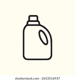 Um ícone de contorno minimalista de uma garrafa de detergente para a roupa oferece uma aparência limpa e moderna, ideal para ilustrar os itens essenciais de limpeza doméstica.