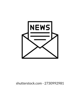 Icono de contorno minimalista de sobre abierto que entrega el anuncio de papel de Noticias