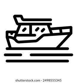 Minimalist outline icon of a private motor yacht sailing on wavy water surface