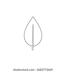 Icono de contorno minimalista de una hoja simple con una vena central, que simboliza la naturaleza, la ecología, el ecologismo y el crecimiento orgánico en un estilo de Vector limpio.