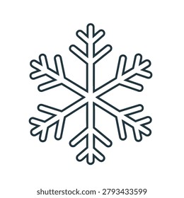 A minimalist outline icon of a snowflake, symbolizing winter, cold temperatures, and frosty conditions.