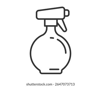 Ícone de contorno minimalista de um frasco de spray. Simboliza limpeza, higiene, jardinagem ou beleza. Ideal para ilustrar conceitos de desinfecção, nebulização ou aplicação do produto.