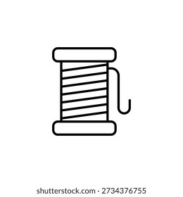 Minimalistisches Umrisssymbol einer Gewindespule mit angesetztem Nadel-Handwerkswerkzeug