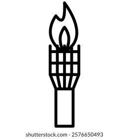 Minimalist outline icon of a tiki torch with a flame, showcasing a clean and modern design. Perfect for tropical, outdoor, summer, party, or decorativethemed projects and illustrations.