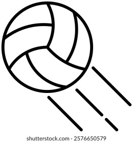 Minimalist outline icon of a volleyball in motion, featuring clean lines and a modern design. Perfect for sports, recreation, outdoor, summer, and team activity themed projects or illustrations.