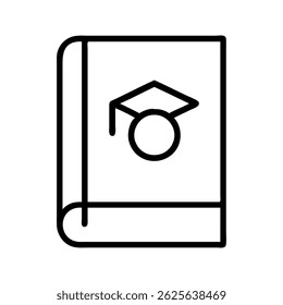 Minimalist outline icon of a yearbook with graduation cap on the cover.