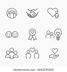 Minimalist Outline Icons for Friendship and Connection Concepts, Perfect for web, apps and social design themes, vector illustration