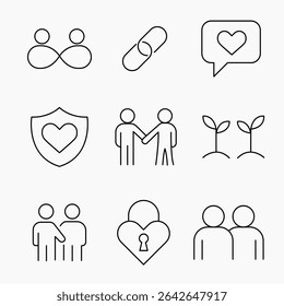 Minimalist Outline Icons Representing Friendship and Loyalty Ideal for UI UX, social apps and relationship themed designs, vector illustration
