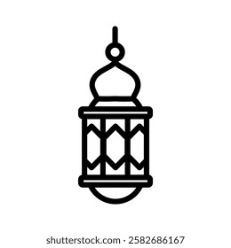 Minimalist outline illustration of an Arabic lantern, symbolizing Ramadhan, Islam, and Eid Fitri. Perfect for religious and decorative projects.