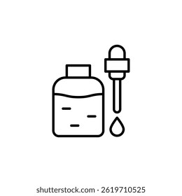 Minimalist outline illustration of bottle and dropper with liquid drop
