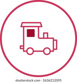 Minimalist outline illustration of a classic toy train with circular design element