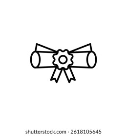 Minimalist outline illustration of graduation scroll with decorative ribbon