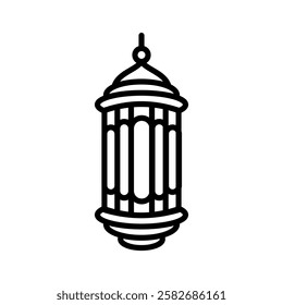 Minimalist outline illustration of an Islamic hanging lantern, symbolizing Ramadhan and spiritual celebrations.