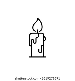 Minimalist outline illustration of a lit candle with dripping wax design