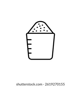 Ilustração minimalista do esboço da xícara de medida preenchida com grânulos ou pó