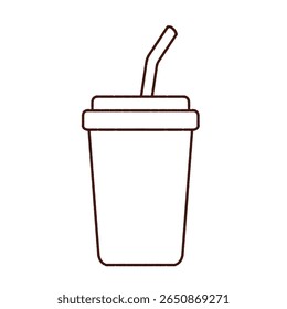 Minimalist outline illustration of a takeaway drink cup with a straw. Perfect for beverage icons, fast food graphics, or modern food and drink designs.