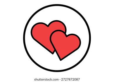 Minimalist outline illustration of two overlapping hearts in circular ring