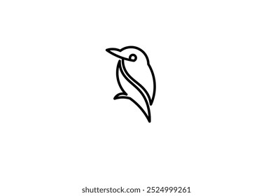 Delineamento minimalista de um pássaro kingfisher, desenhado em um estilo simples, mas elegante. A forma simplificada do pássaro captura sua essência natural, enfatizando um design elegante e moderno