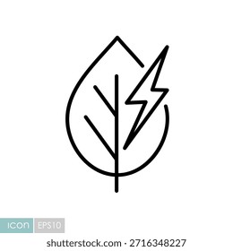 Minimalist outline leaf and lightning symbol suitable for green energy and renewable technology design concepts