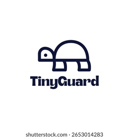 Logotipo de contorno minimalista de pequeno animal réptil tartaruga com casca dura para trás para proteção e guarda. Pode usar para ícone preto e branco