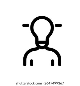 Minimalist Outline Man with Light Bulb Head Idea Innovation Icon