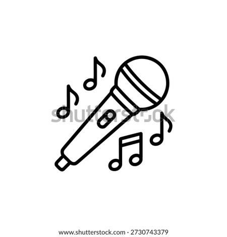 Minimalist Outline Microphone with Musical Note Symbol Design Icon Illustration