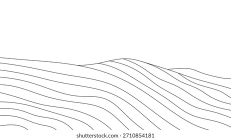 Dibujo de arte de línea continua de paisaje de cordillera de contorno minimalista
