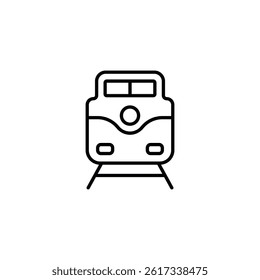Minimalist outline of an oncoming train engine on rail tracks isolated