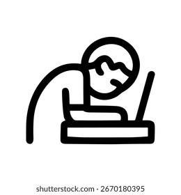 Minimalistische Kontur überarbeitete Person am Computer Monoline Style Illustration