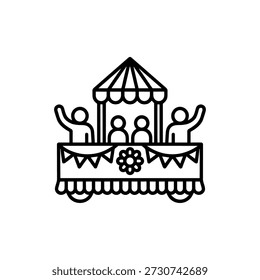 Minimalist Outline Parade Float with People Waving Thin Line Icon