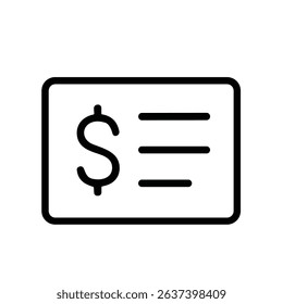 Minimalist Outline Payment Check Line Art Dollar Symbol Card Icon