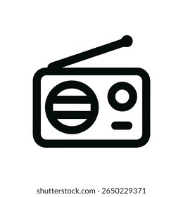 Receptor de rádio de contorno minimalista com antena e alto-falante Line Art Icon