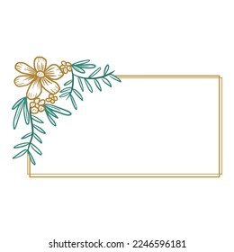 minimalist outline rectangle frame shape with flower and leaves for wedding invitation ornament