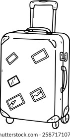 Minimalist Outline of Rolling Suitcase with Stickers Icon